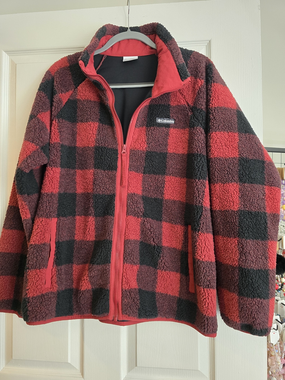 Columbia Women’s Red and Black Buffalo Plaid Sherpa Jacket